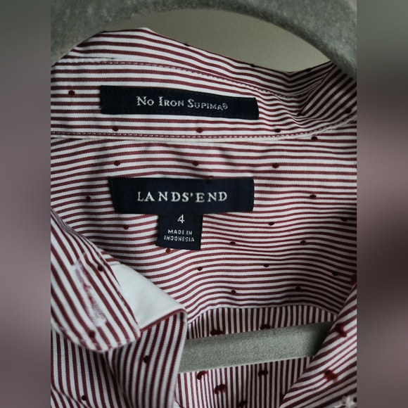 Lands' End 100% Cotton EUC No Iron Supima burgundy Red stripe Blouse size 4 - Picture 9 of 12